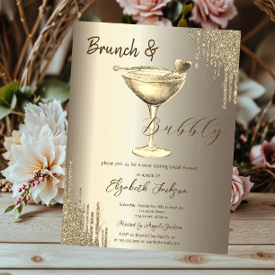 Gold Cocktail Heart Glitter Drips  Bachelorette  Invitation