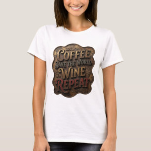 Gold COFFEE SAVE THE WORLD WINE REPEAT Tee
