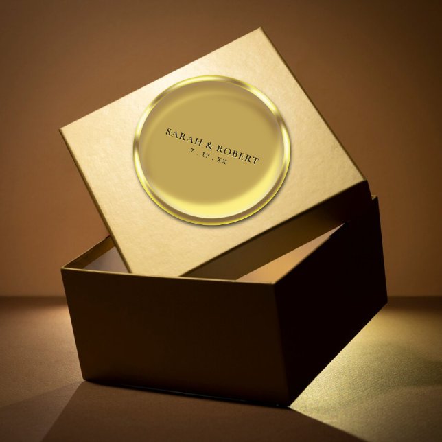 Gold Coin Elegant Luxury Wedding Classic Round Sticker (Gold Coin Elegant Luxury Wedding Classic Round Sticker)