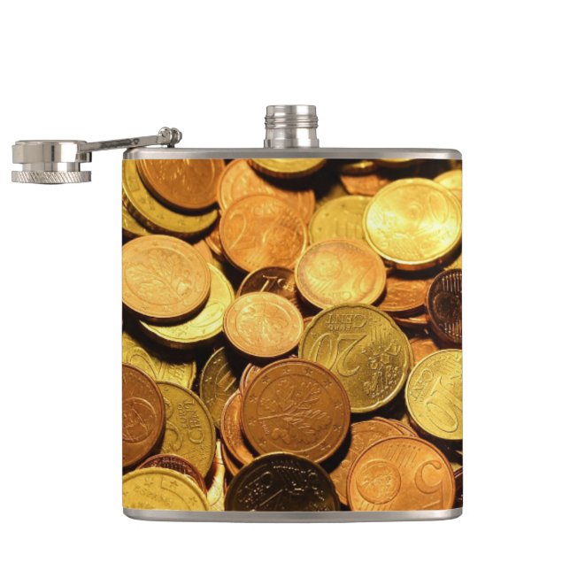 Gold Coins Hip Flask (Opened)