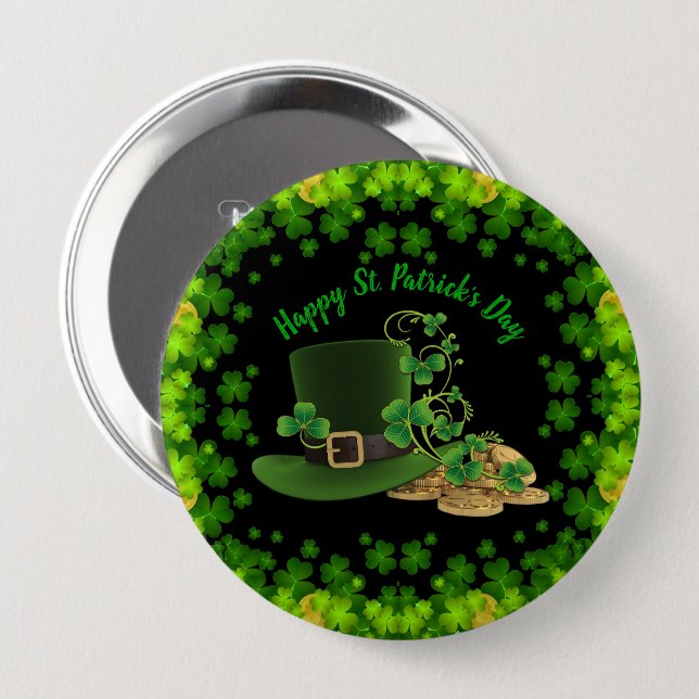 Gold Coins & Shamrocks St. Patrick's Day 10 Cm Round Badge (Front & Back)