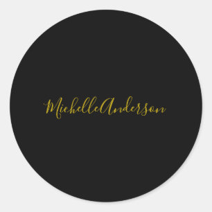Gold Color Black Modern Minimalist Handwrite Name Classic Round Sticker