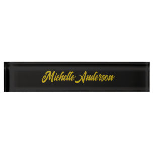 Gold Color Black Modern Minimalist Handwrite Name Nameplate
