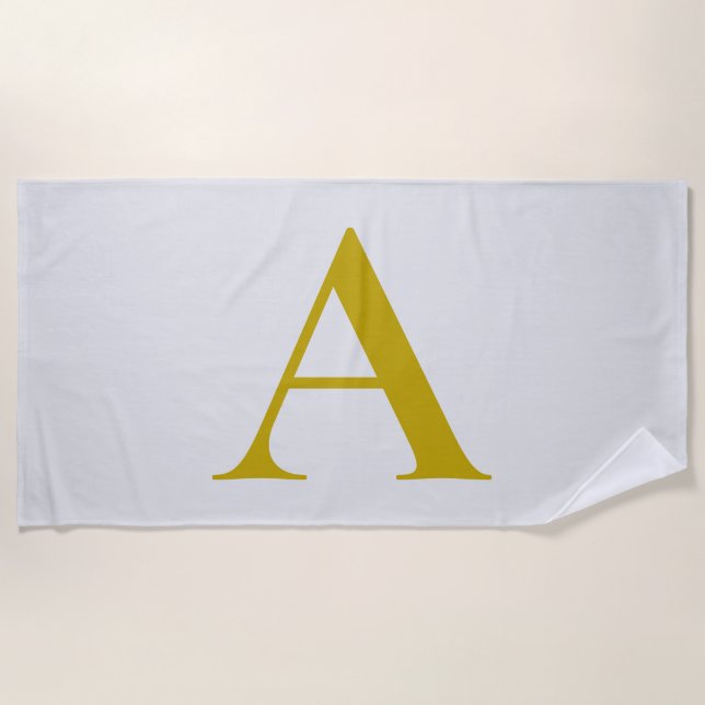 Gold Color Custom Monogram Initial Letter Beach Towel (Front)
