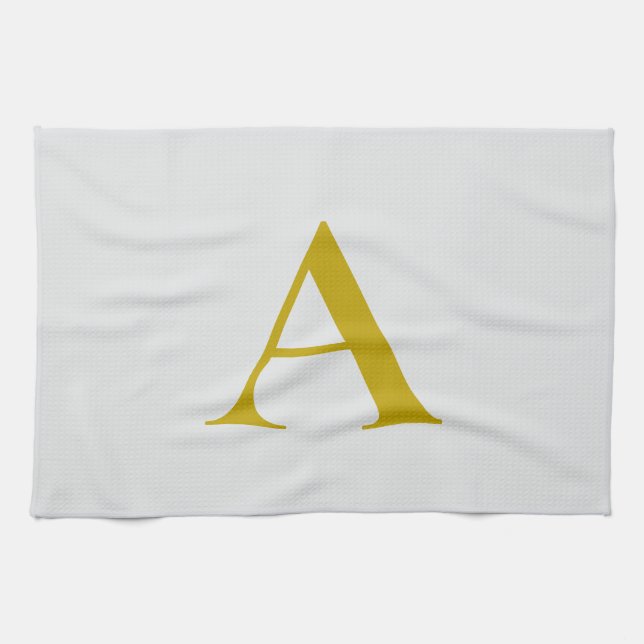 Gold Color Custom Monogram Initial Letter Tea Towel (Horizontal)