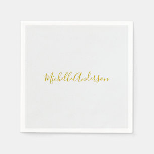 Gold Color Modern Minimalist Handwriting Name Napkin