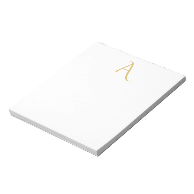 Gold Color Monogram Initial Professional White Notepad (Rotated)