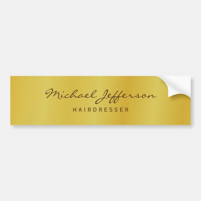 Gold Color Professional Handwriting Script Bumper Sticker (Front)