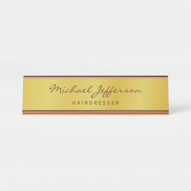 Gold Color Professional Handwriting Script Desk Name Plate (Front)