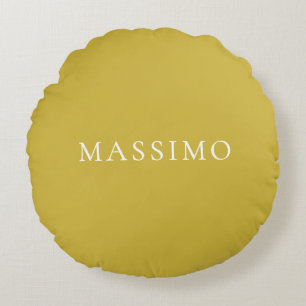 Gold Color Trendy Modern Minimalist Your Name Round Cushion