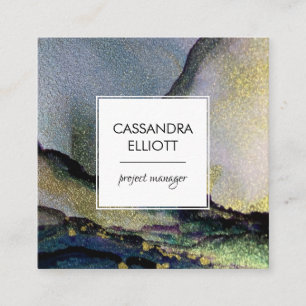 Gold & Colorful Abstract Alcohol Ink Liquid Art Square Business Card