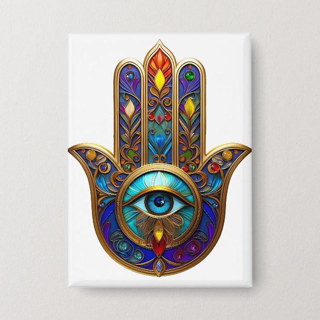 Gold Colorful Hamsa Turquoise Sapphire Third Eye  (Front)
