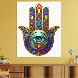Gold Colorful Hamsa Turquoise Sapphire Third Eye  Canvas Print