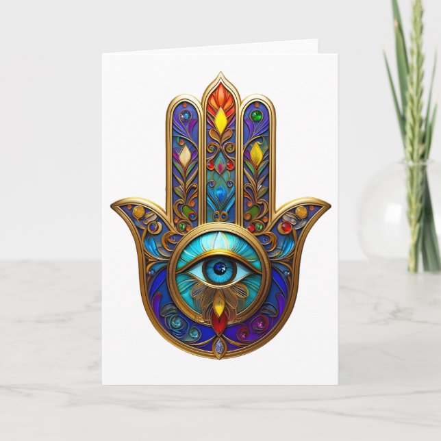 Gold Colorful Hamsa Turquoise Sapphire Third Eye  Card (Front)