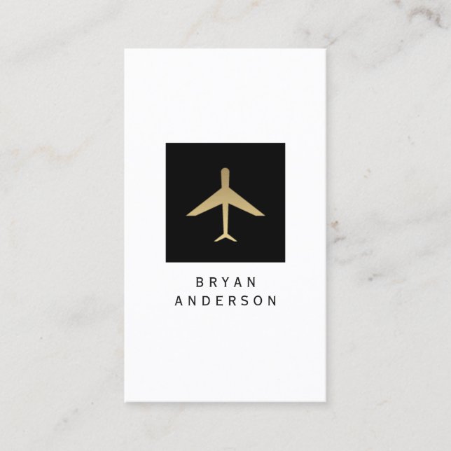Gold Colour Aeroplane Logo Business Card (Front)