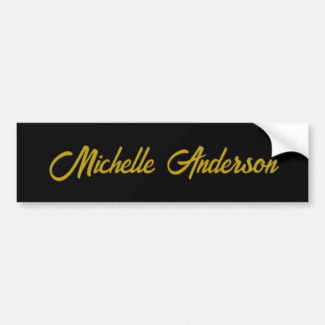 Gold Colour Black Modern Minimalist Handwrite Name Bumper Sticker (Front)
