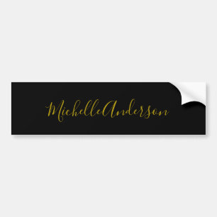 Gold Colour Black Modern Minimalist Handwrite Name Bumper Sticker