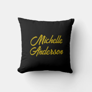 Gold Colour Black Modern Minimalist Handwrite Name Cushion