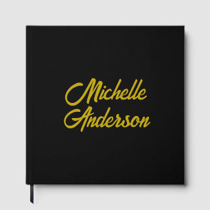 Gold Colour Black Modern Minimalist Handwrite Name Guest Book
