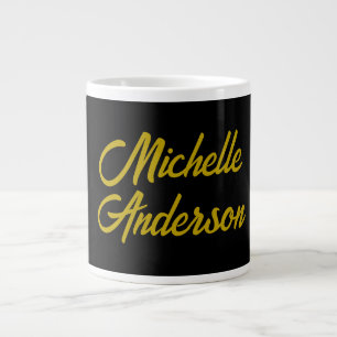 Gold Colour Black Modern Minimalist Handwrite Name Large Coffee Mug