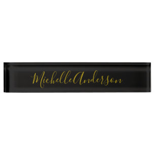Gold Colour Black Modern Minimalist Handwrite Name Nameplate