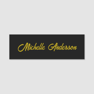 Gold Colour Black Modern Minimalist Handwrite Name Tag