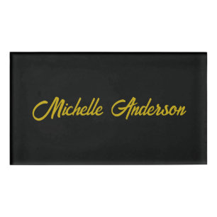 Gold Colour Black Modern Minimalist Handwrite Name Tag
