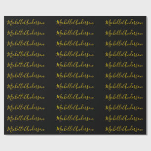 Gold Colour Black Modern Minimalist Handwrite Name Wrapping Paper