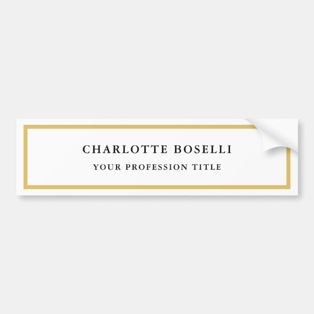 Gold Colour Borders White Minimalist Professional  Bumper Sticker (Front)