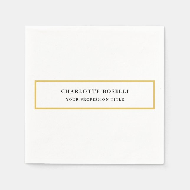 Gold Colour Borders White Minimalist Professional  Napkin (Front)