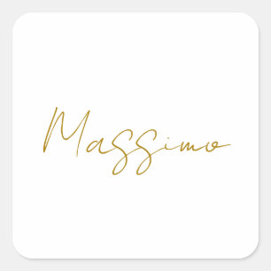 Gold Colour Calligraphy Elegant Plain Name Square Sticker