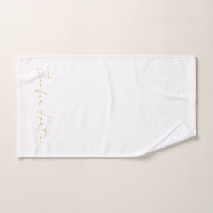 Gold Colour Calligraphy Elegant Plain Simple Name Hand Towel