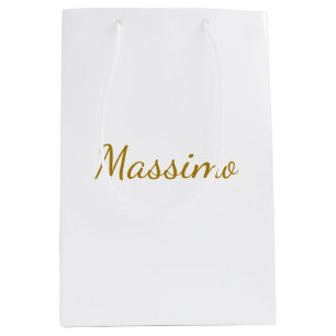 Gold Colour Calligraphy Elegant Plain Simple Name Medium Gift Bag