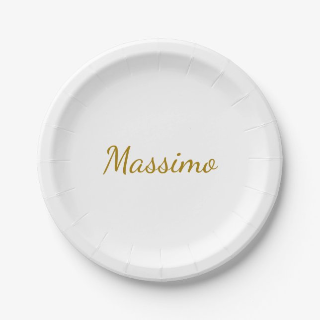 Gold Colour Calligraphy Elegant Plain Simple Name Paper Plate (Front)