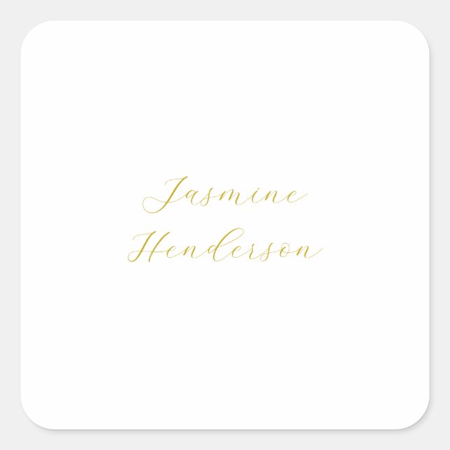 Gold Colour Calligraphy Professional Name Square Sticker (Front)