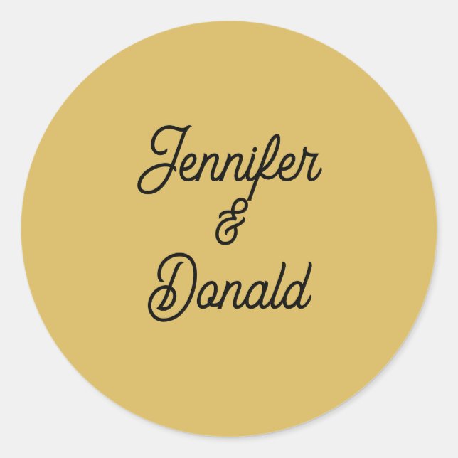 Gold colour calligraphy trendy plain personal name classic round sticker (Front)