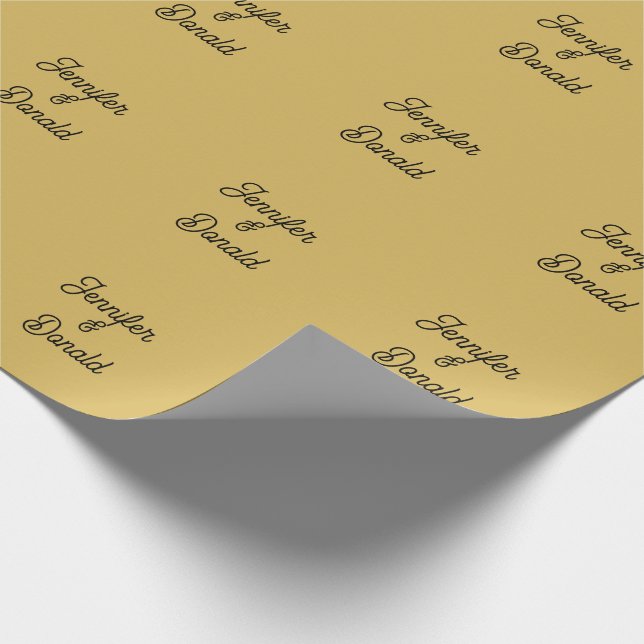 Gold colour calligraphy trendy plain personal name wrapping paper (Corner)