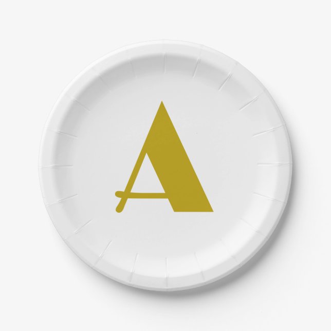 Gold Colour Custom Monogram Initial Letter Plain Paper Plate (Front)