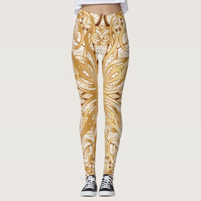 Gold colour, decorative seamless pattern. leggings (Front)