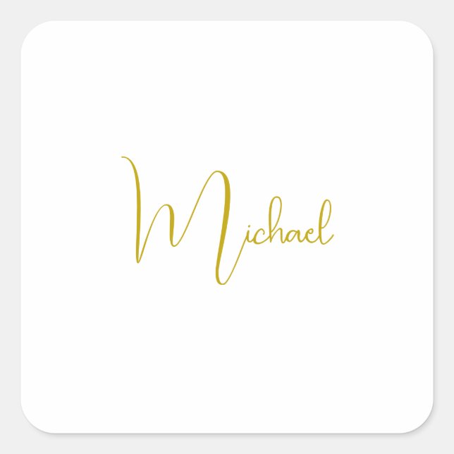 Gold Colour Elegant Stylish Trendy Unique Script Square Sticker (Front)