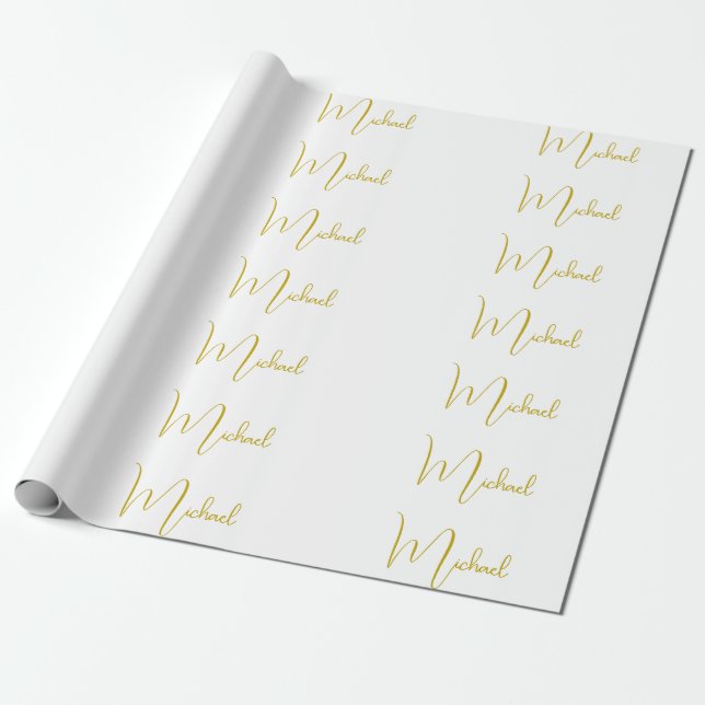 Gold Colour Elegant Stylish Trendy Unique Script Wrapping Paper (Unrolled)