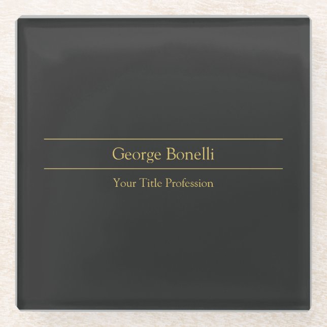 Gold Colour Grey Classical Personal Customise Chic Glass Coaster (Front)