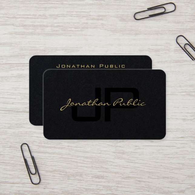 Gold Colour Hand Script Luxurious Premium Black Business Card (Front/Back In Situ)