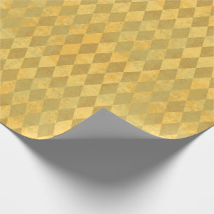 Gold Colour Harlequin Diamond Pattern Wrapping Paper