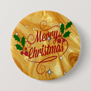 Gold-colour, Merry Christmas, 7.5 Cm Round Badge