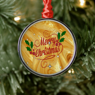 Gold-colour, Merry Christmas, Metal Tree Decoration
