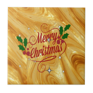 Gold-colour, Merry Christmas, Tile