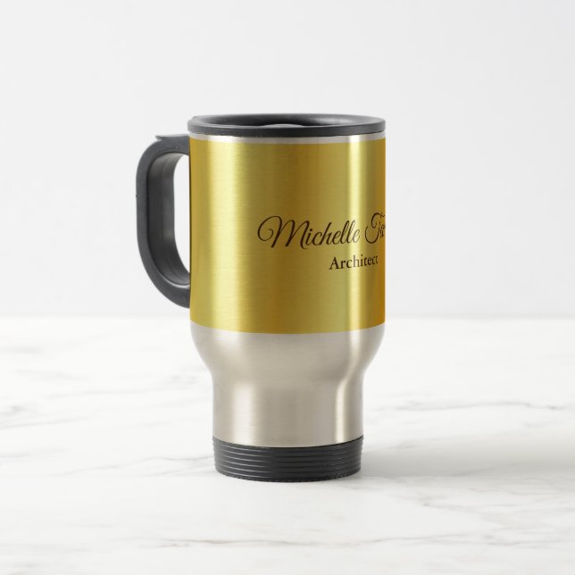 Gold Colour Minimalist Modern Script Calligraphy Travel Mug (Front Left)