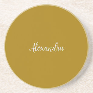 Gold Colour Minimalist Plain Add Name Calligraphy Coaster