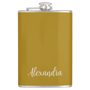 Gold Colour Minimalist Plain Add Name Calligraphy  Hip Flask